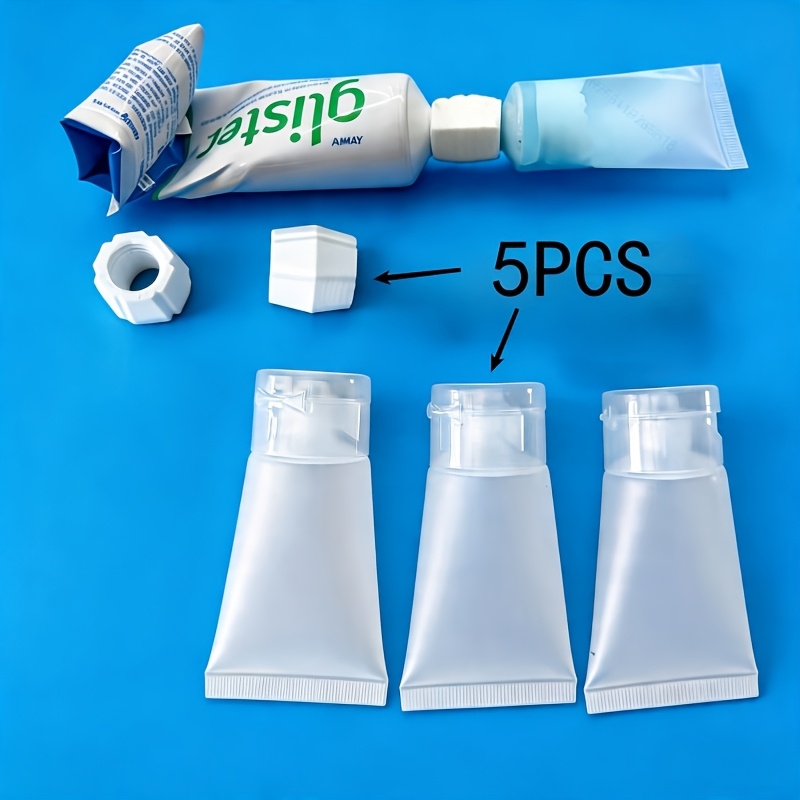 TEMU Set de 5 flacons de voyage : 3 flacons de voyage en plastique de 30 ml pour dentifrice/nettoyant visage + 2 adaptateurs, trousse de toilette de