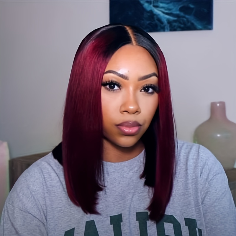 1b Burgundy Bob Wig Human Hair 13x4 Frontal Lace Wig 1b 99j Temu