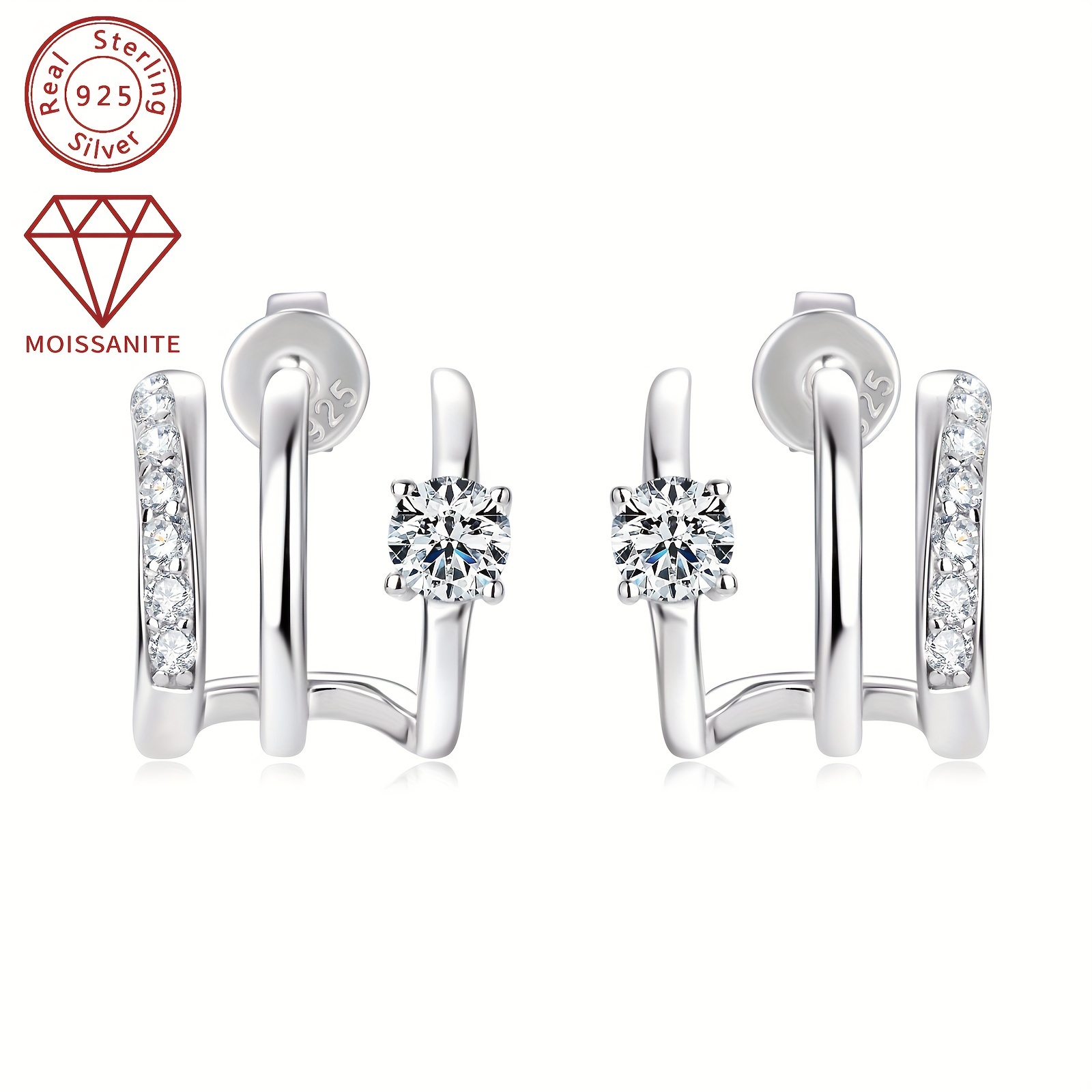 silver weight 4 09g moissanite 4mm 2pcs 1 6mm 14pcs 0 42ct 2pcs 1 pair of moissanite earrings 925 sterling silvery ladies fashion semi open   earrings all moissanite earrings details 9