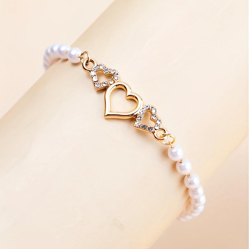 TEMU 1pc/Bracelet de chaîne élégant, et chic haut de gamme avec cœur et décoration de fausses perles, pour tous , mariage, banquet, dîner, fête,