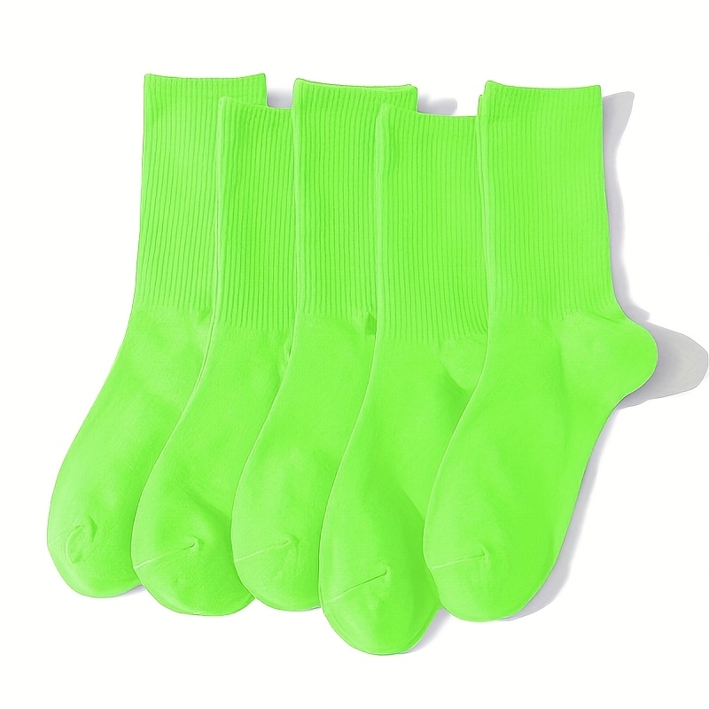 E-shop 5 Paar fluoreszierend grüne Unisex-Paarsocken für Frühling und Sommer, bequeme und atmungsaktive Wadensocken - Geeignet für alltägliche