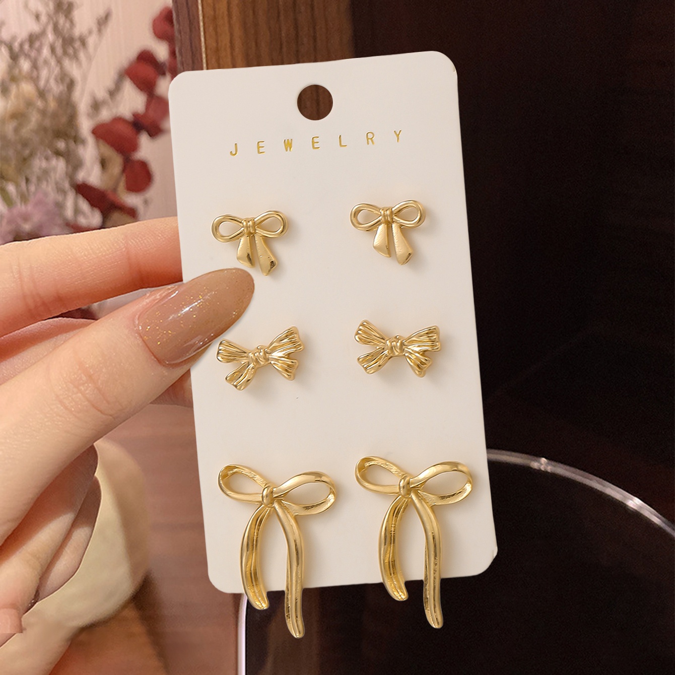 E-shop 6-teiliges/Set Exquisites Mode Schleifenförmige Ohrstecker, Klassisches Französisches Ohrring-Set für Damen, Multi-, Elegante und Vielseitige