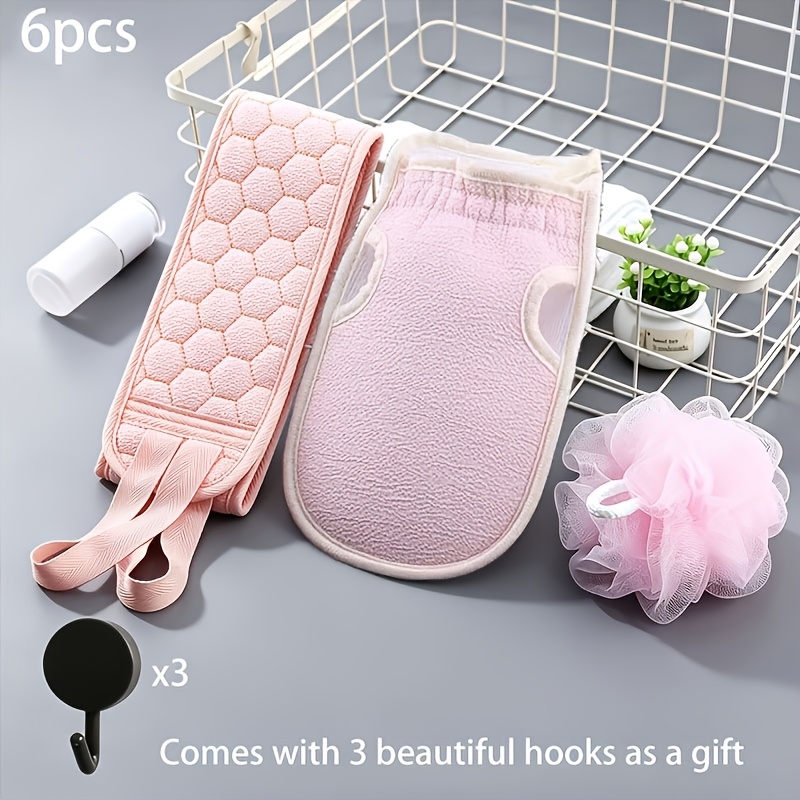 6pcs Exfoliating Loofah Back Scrubber Set with Hooks