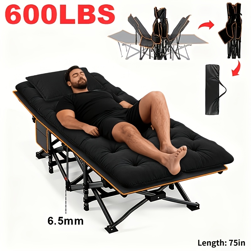 TEMU Yworvi 75-inch [comfortable Folding Camping Bed], Extra Large And Thickened Folding Bed With Mattress, Camping Bed, Portable Guest Bed,