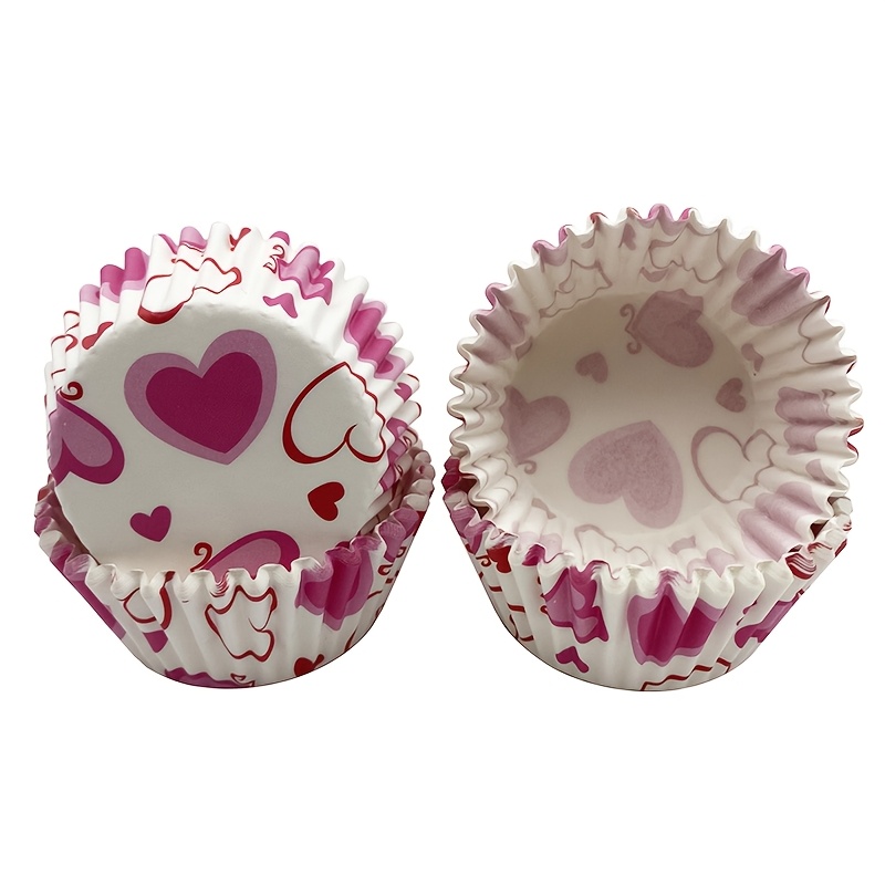 

A Set Of Cupcake Liners Featuring A Design, Valentine's Day Themed Desserts, Made With Greaseproof Paper.