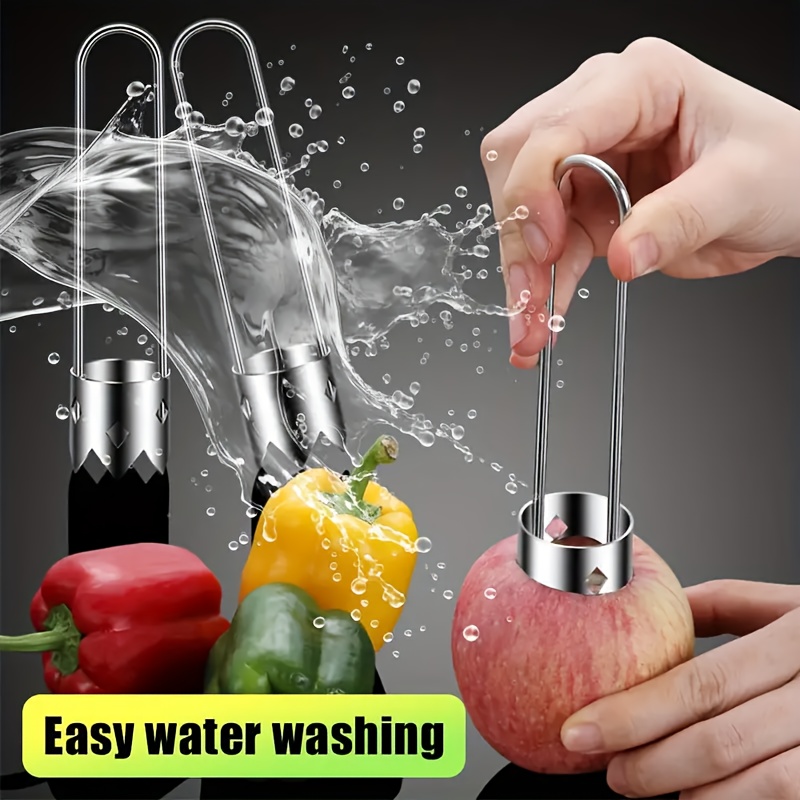 Stainless Steel Fruit and Vegetable Corer, Red Bell Pepper Seed Remover, Universal Kitchen Tool for Apples, Pears, Tomatoes, Peppers- Durable and Easy to Use