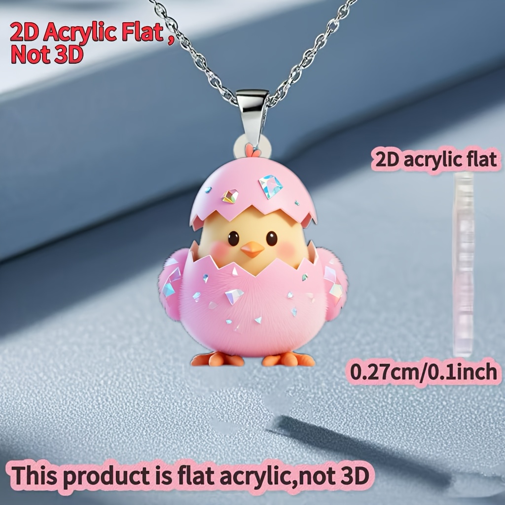 Cute Little Chick Acrylic Pendant Necklace, Gift for Her