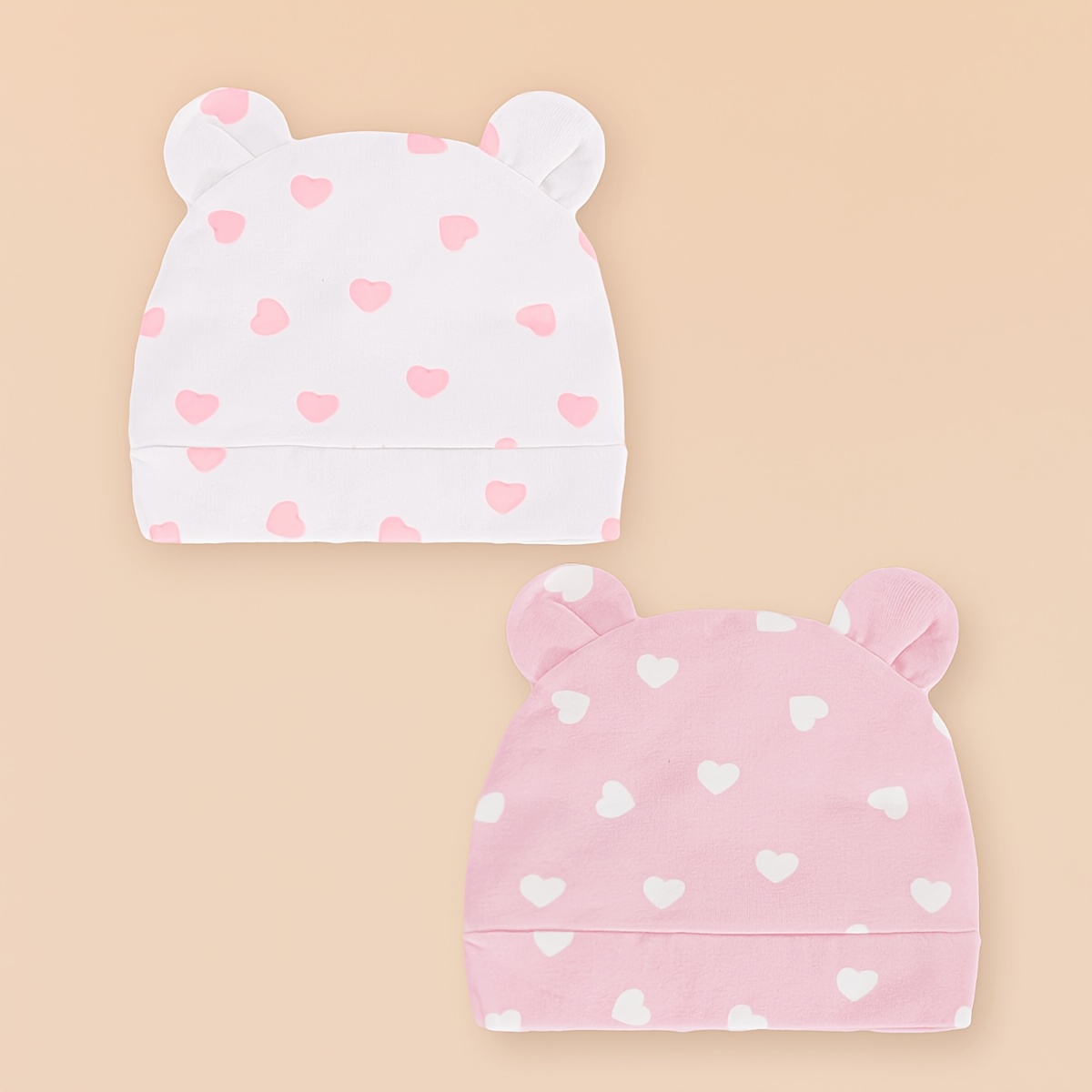 E-shop 2 Stück/1 Stück Baby Herz Muster Dekorative 3D Ohrenkappe ohne , Süße Weiche Bequeme Neugeborenen Krankenhausmütze, und Atmungsaktiv, Geeignet