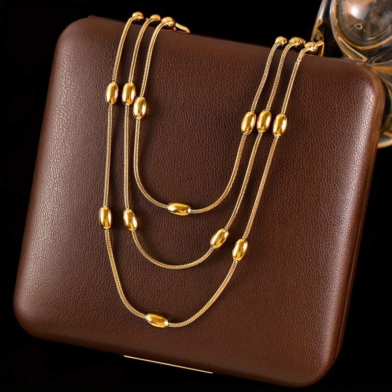 TEMU 1pc Collar de Cadena Multinivel de Acero Inoxidable para Mujer, Tendencia en Color Dorado, Joyería Impermeable, Cadenas para el Cuello
