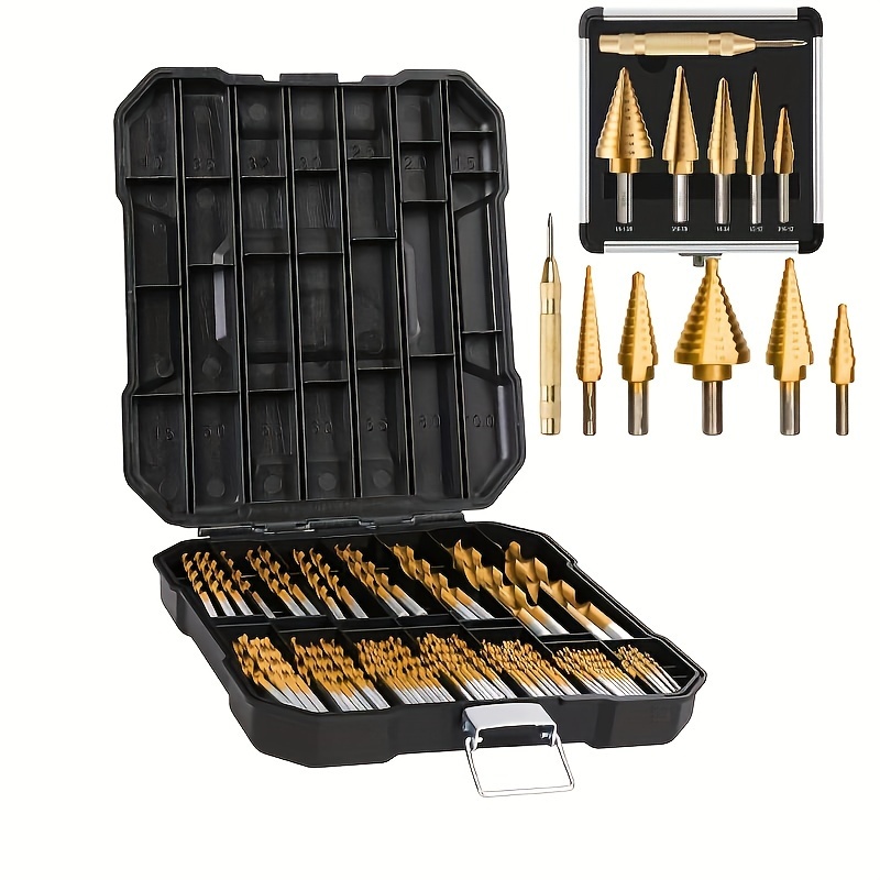 

99 Pieces Titanium Twist Drill Bit Set With Box, 135° Tip High , Size From 1/16" Up To 3/8", Ideal Drilling In Wood/cast Iron/aluminum Alloy/plastic/fiberglass