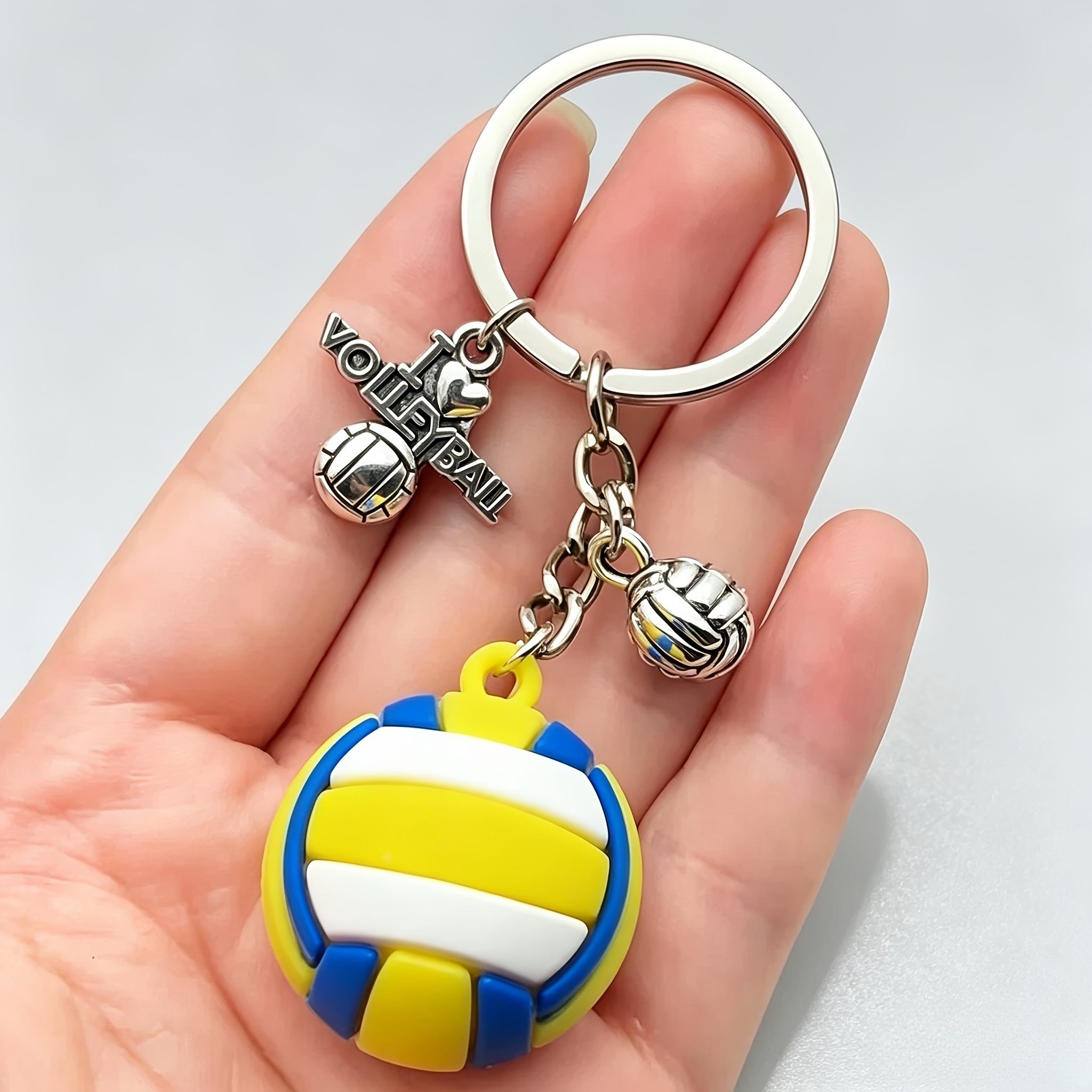 TEMU 1pc Volleyball And Football Keychain] Fashionable Sports Theme Pvc Volleyball Keychain - Suitable For Car Keys, Backpacks And Wallets. A