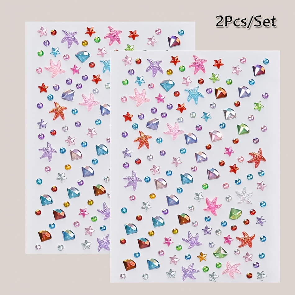 TEMU 2pcs 3d Sparkling Rhinestone Resin Rhinestones Jewels Sticker- Star Shaped Diy Self-adhesive Face Gem Stickers For Music Festivals, Parties,