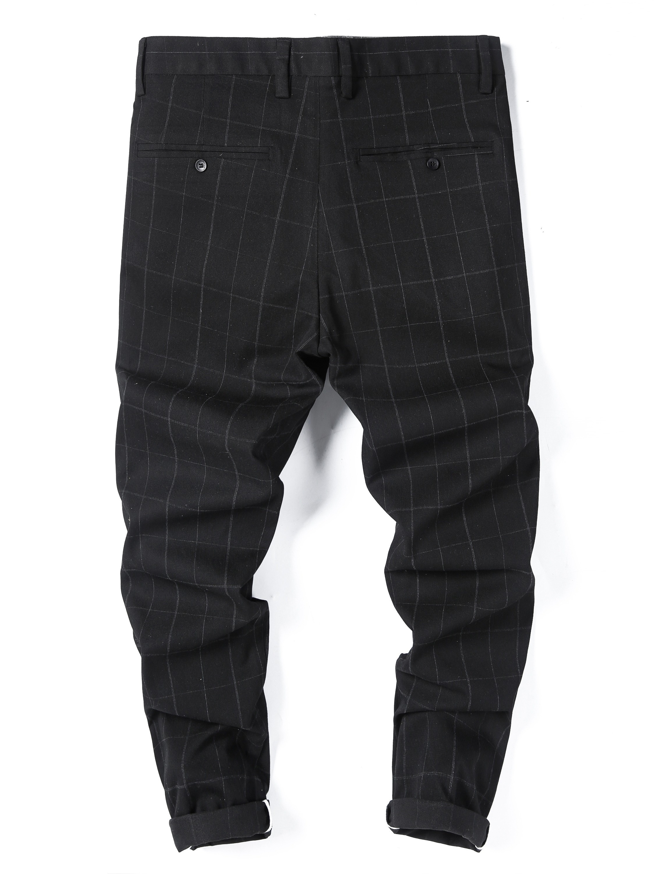 Men's Formal Checkered Slim Fit Trousers - Fall/Winter Collection - Polyester Blend - No Stretch - Regular Length - Suitable for European Market