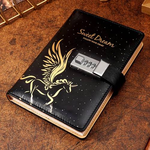 1pc unicorn themed combination lock diary with zipper square travel notebook for holiday gifting