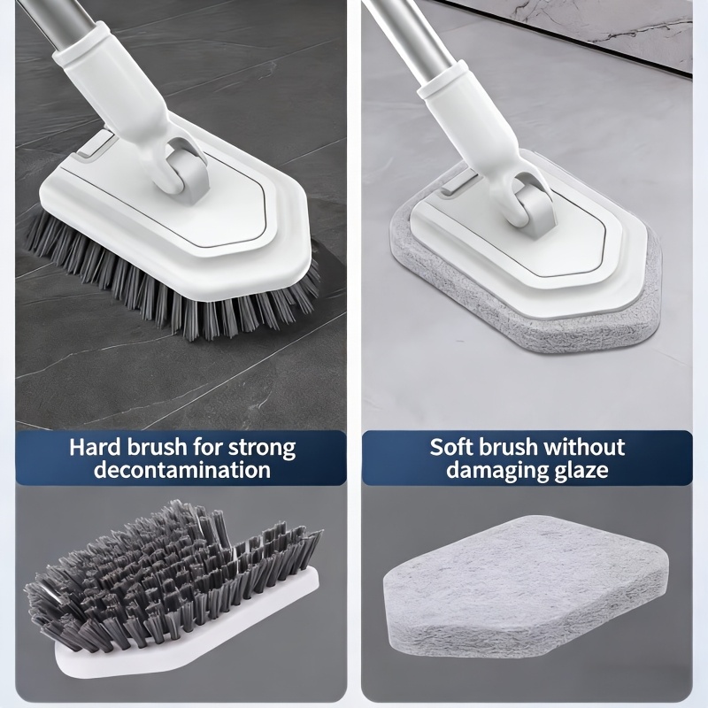 dual head retractable floor and shower brush long handle multi purpose cleaning for bathroom bathtub floor baseboards sink kitchen   walls made of plastic 1