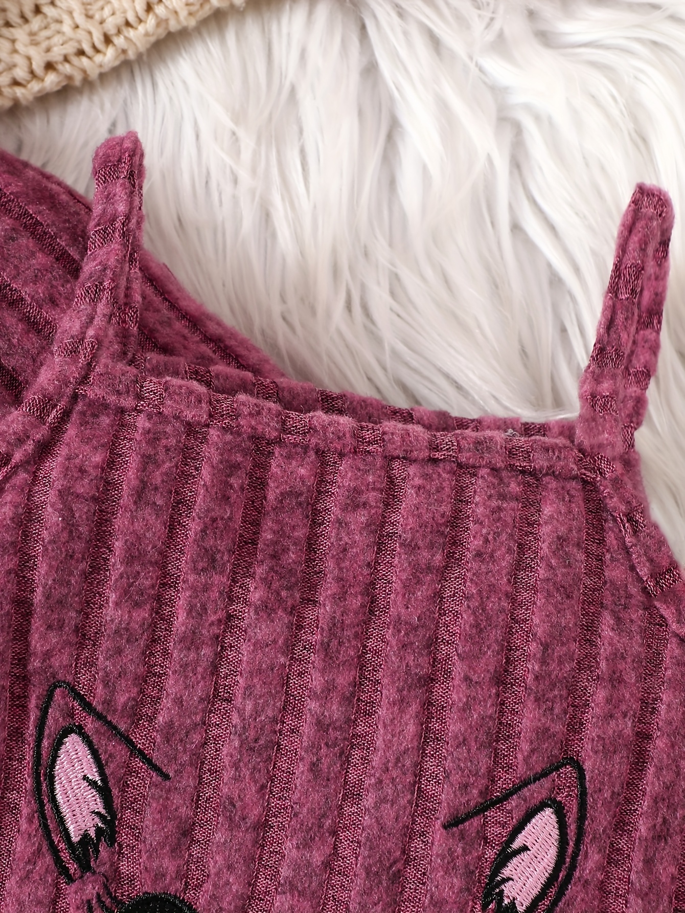 a cute and trendy two piece set for baby girls and toddlers featuring a hooded long sleeve top with ribbed stripes and a cat embroidered dress   outdoor activities and everyday wear making it an   gift   for girls on special occasions Product details 2