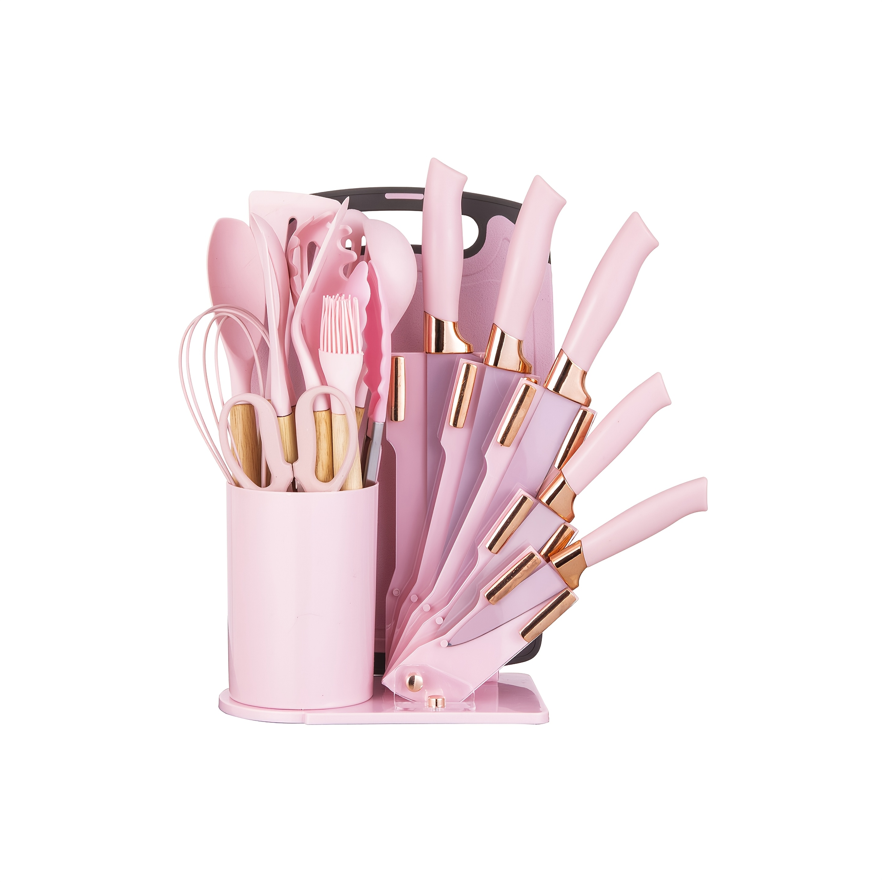 19 Sector Silicone Set And Knife Set, Perfect For Outdoor Camping - Heat-resistant, Non Stick, Wooden Handle, Easy To Clean - Perfect For Women'S Cooking Gifts, New Year'S And Valentine'S Day