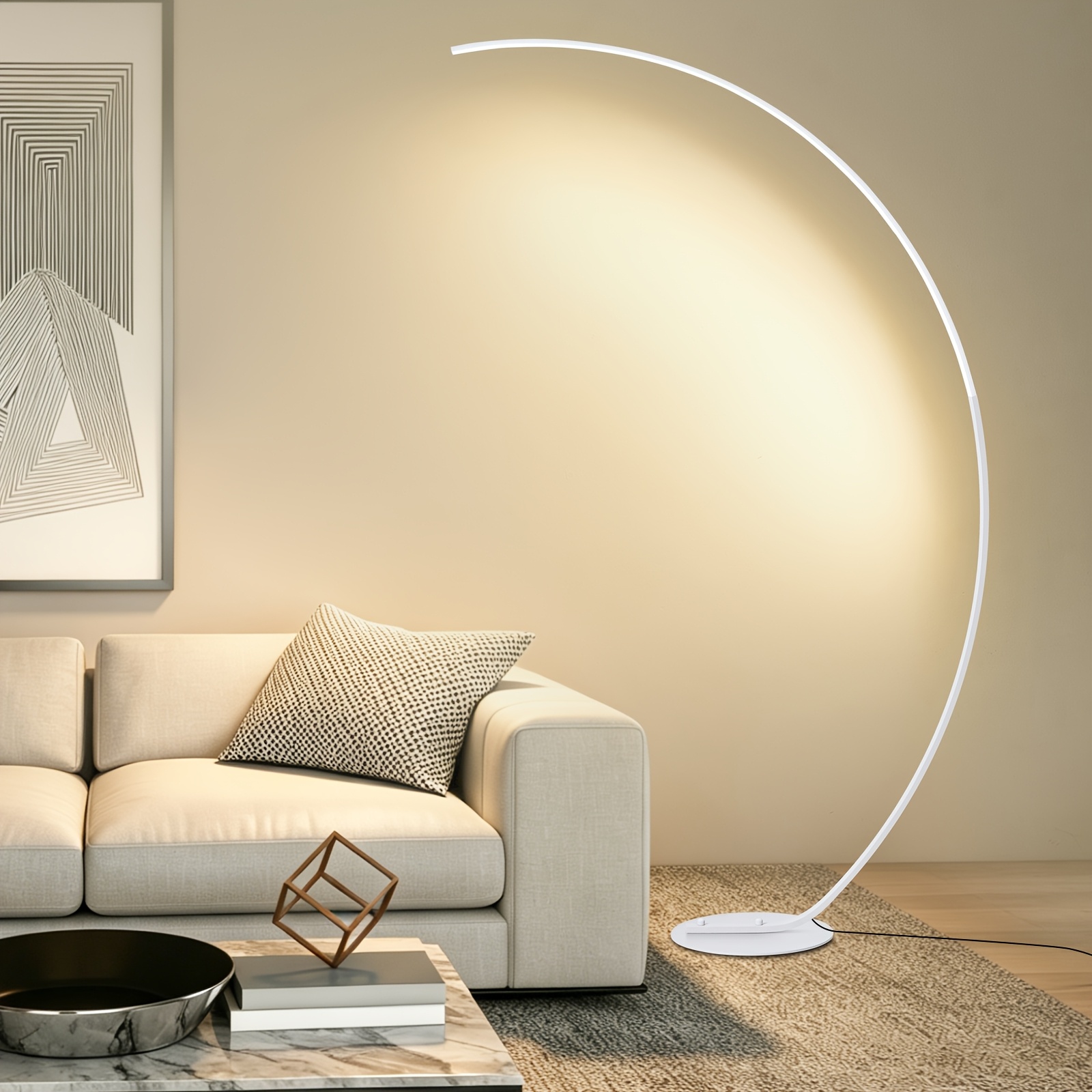 TEMU Lampe de sol arquée 65 pouces avec télécommande - Lampes de lecture à intensité variable, LED à changement de couleur, éclairage incurvé pour