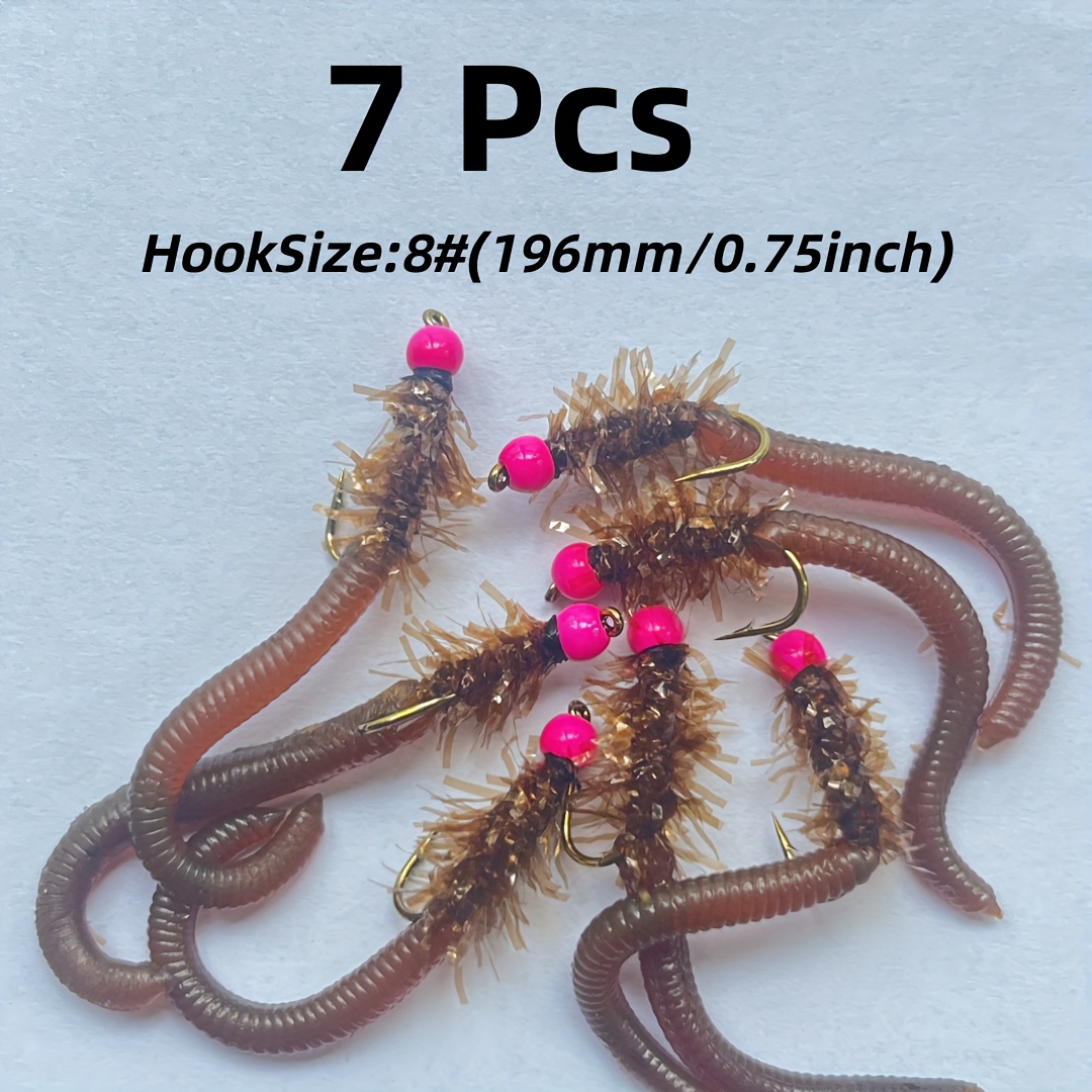 E-shop 7 Stück Wurmfliegen | UV-Perlenkopf, künstliche Erdwurmschwänze für Forelle, Steelhead, Barsch, , Sonnenbarsch und andere Süßwasserfische