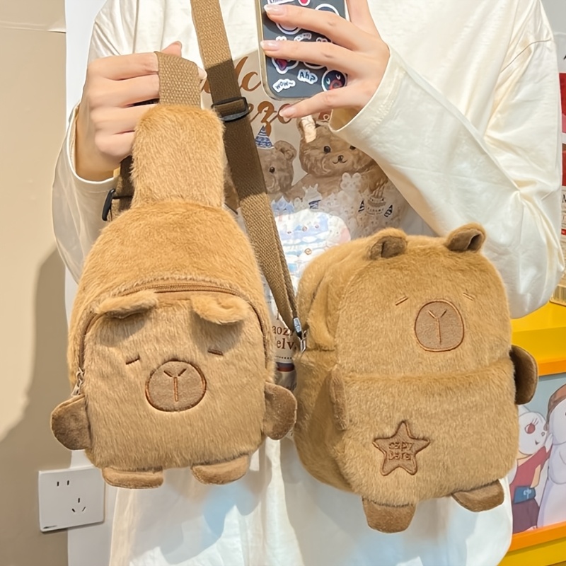 

Girl's Plush Cartoon Chest Bag, Cute Capybara Kari Doll Bag, Crossbody Bag, Mobile Phone Bag, Casual Fashion, Suitable For Shopping And College Students