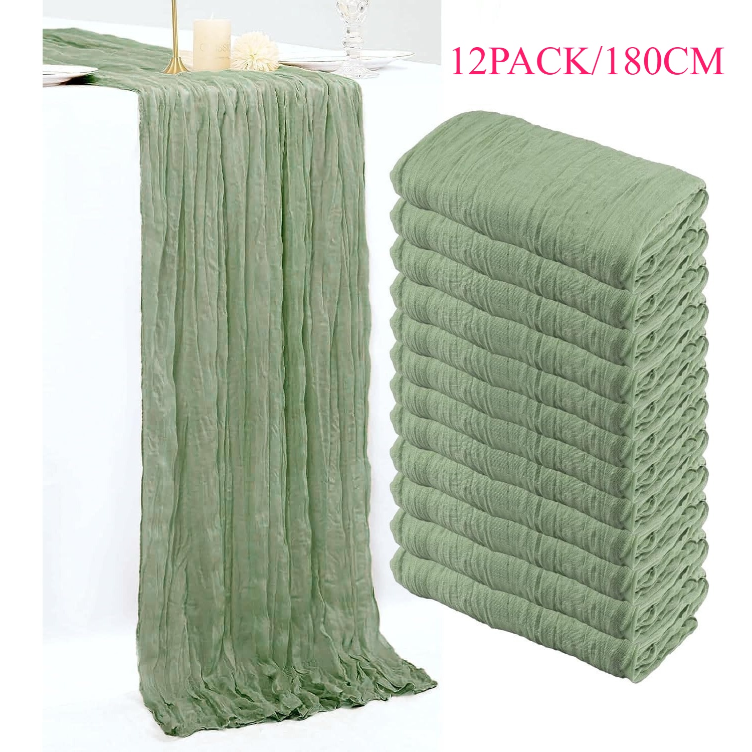 12 pack sage   cheesecloth table runner 23 x71 inch boho gauze sage green table runner 10ft rustic sheer long cheese cloth runners for wedding party baby shower table decor