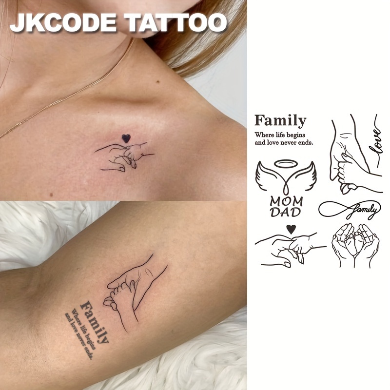 Minimal Tattoo - Herbal Tattoo Sticker "love" Theme Daddy & Mommy Illustration Design - Cute Fashionable Temporary Tattoos For Girls, Waterproof Lasts Up To 15 Days On Hands And Neck