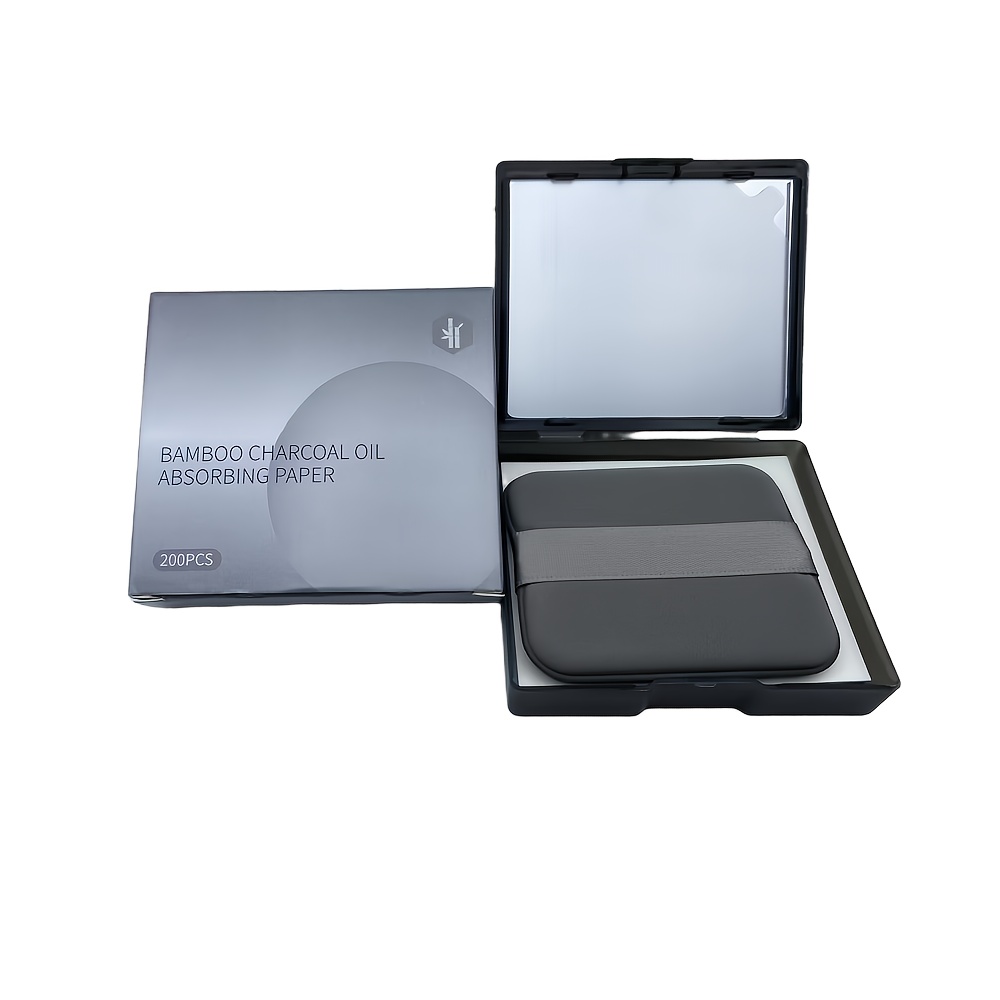 TEMU 200pcs Pack Of Portable Facial Oil-absorbing Sheets For Men And Women, Includes A Mirror And Makeup Puff; Simple And .