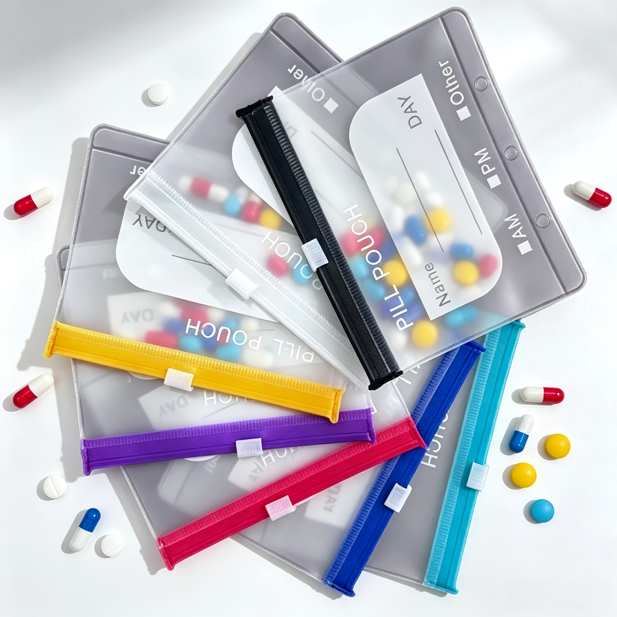 TEMU 7pcs Portable Travel Markable Storage Bags, Large Weekly Pill Organizer, 7 Color-coded Medicine Bags, Reusable Travel Medicine Storage Bags With
