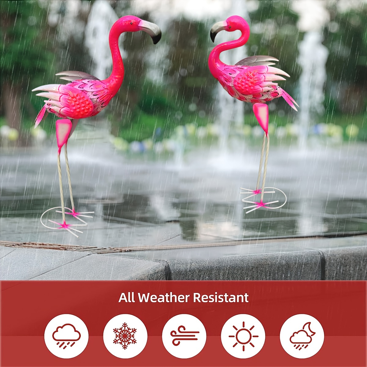 2 Stück Pinke Flamingo-Gartenstatuen – 52,1 Cm Hoch, Handbemaltes Metall, Für Rasen, Terrasse & Vorgarten