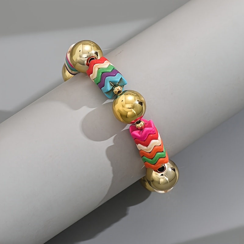 Colorful Wavy Multicolor Bead Bracelet, Women's Accessory