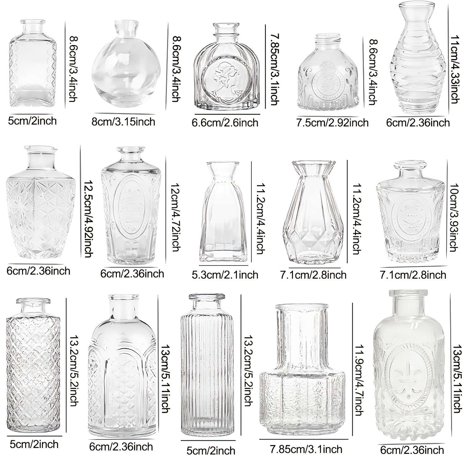 Image of 12/15/24/33pcs Glass Vase, Retro Transparent Small Glass Vase, Mini Vase, Vase Set, Suitable For Dining Table Decoration, Wedding, Home Decor