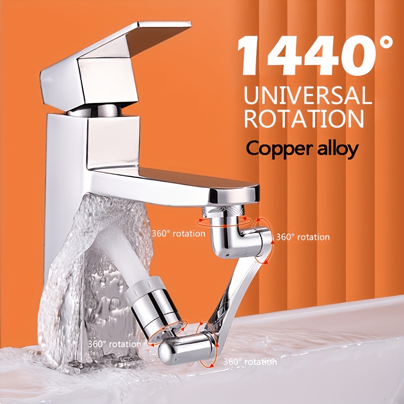 TEMU 1pc Heavy Duty Universal Rotating Faucet Nozzle, With 1440° Full Rotation, Bathroom Extension Sprinkler, Robotic Arm Design, , Compatible With