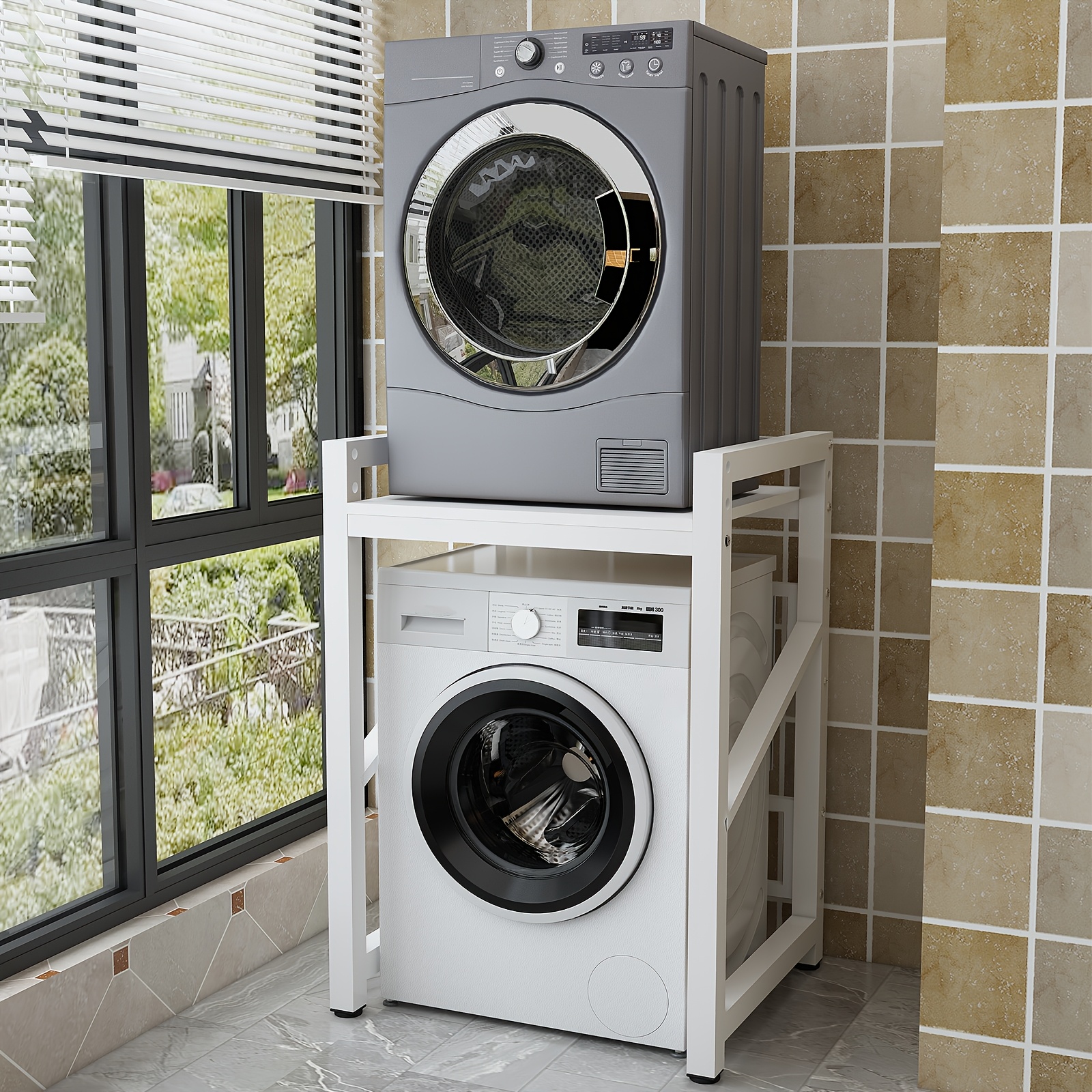 Tumble Dryer Stand Height Adjustable Washer Dryer Stand Stacking Kit With Shelf Over Washer Storage Rack Unit With 350kg Load Capacity Tumble Dryer Stand For Balcony Laundry, Utility Racks