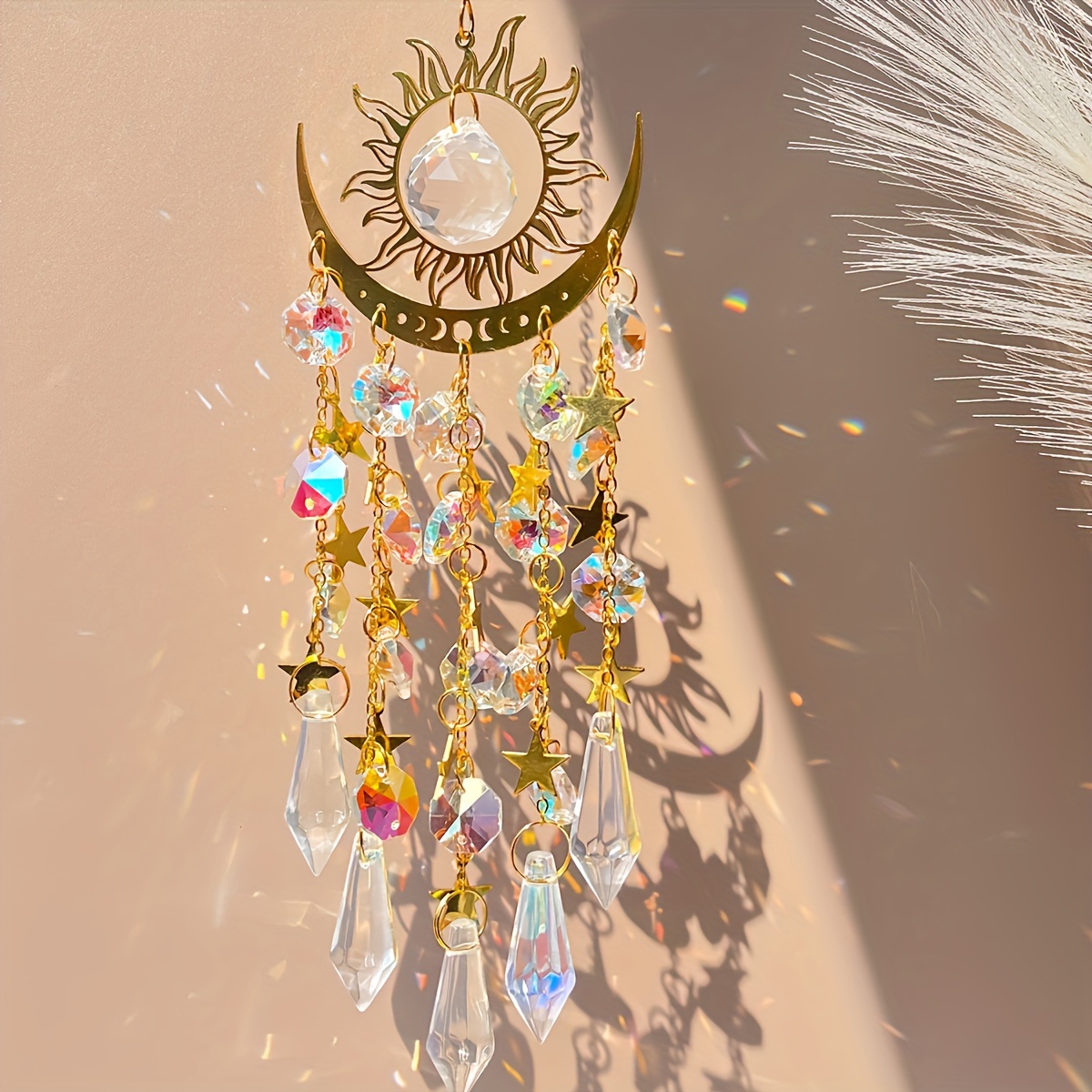 Image of Catcher Wind Chime - Bohemian Glass Light Catcher, Thanksgiving Decoration, Hanging Rainbow Prism Pendant, No Electric Home Window Decoration Gift, 1pc, Christmas Decorations, Halloween Decorations