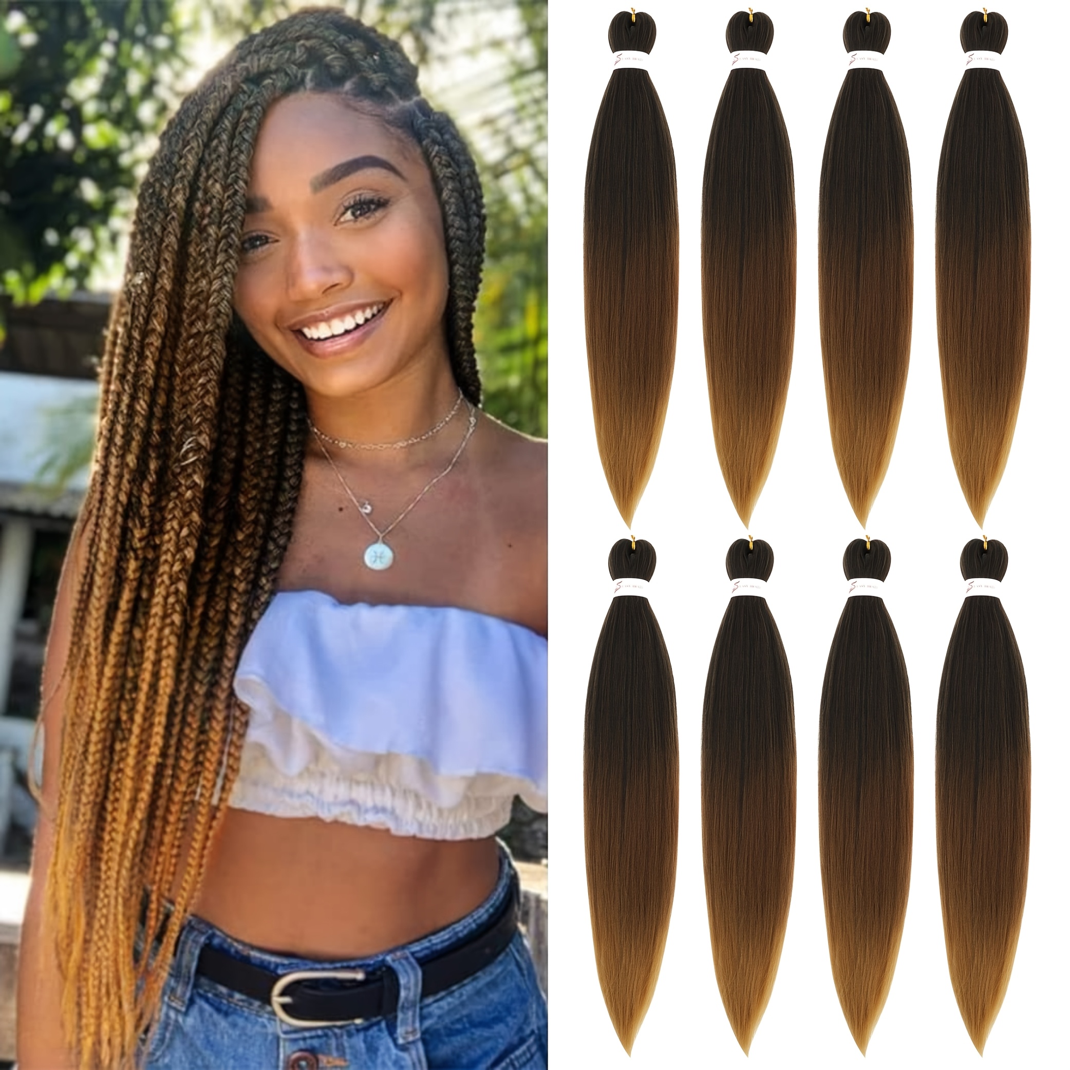 braiding hair pre stretched 26 30 inch 8 packs ombre professional soft   texture   free hot water setting extensions for braids professional soft   texture color 1b 30 27 details 3