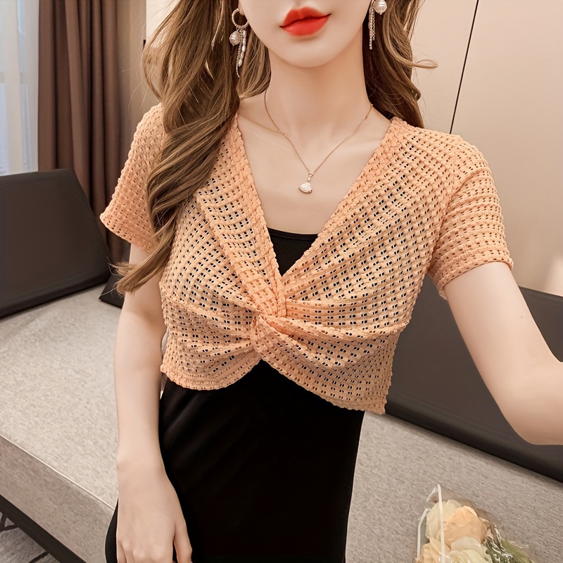 womens elegant crochet shrug short sleeve summer cover up hollow knit shawl bolero versatile top for dresses and tank tops three colors available