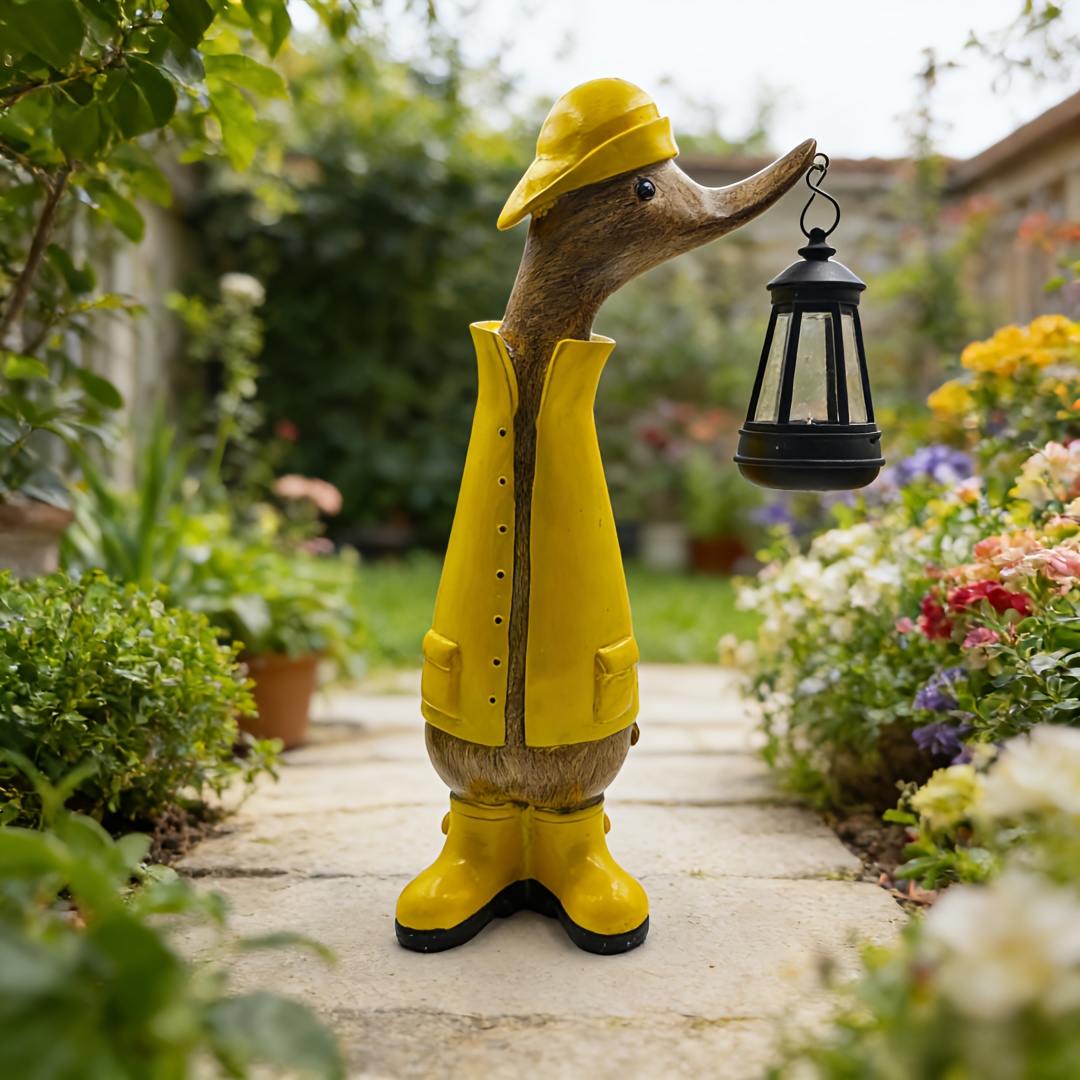 Image of 1pc Solar Duck Decorative Light, Resin Pendant Lamp, Garden Decorative Ornament, Outdoor Lantern, Cute Design, Suitable For: Garden, Courtyard, Desktop, Outdoor, Gift