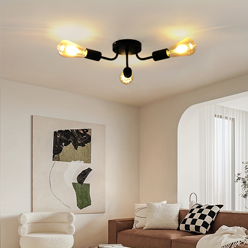 

1pc Retro Black Ceiling Light With E27 Bulb Base, Suitable For Living Room, Bedroom, Kitchen (without Bulb)