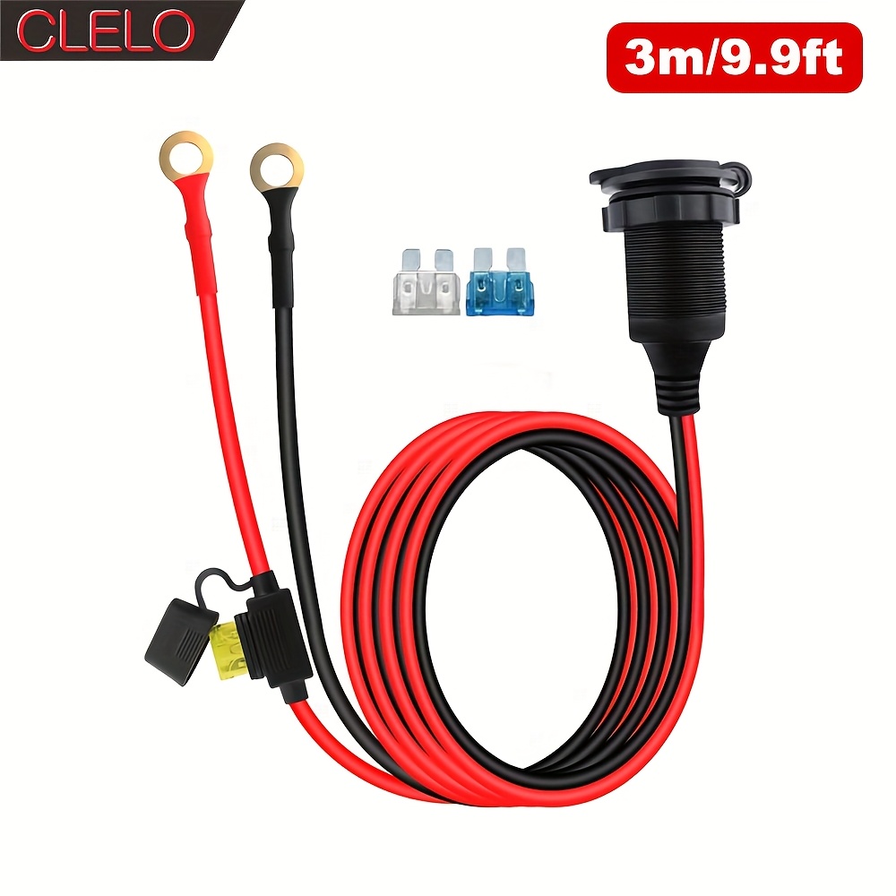 Image of Rv Fixed Thread Car Plug Threaded Female Socket Extension Cable With 15a 20a 25a Fuse Ring Eyelet Terminal Direct Battery Type Car Adapter For Car Rv