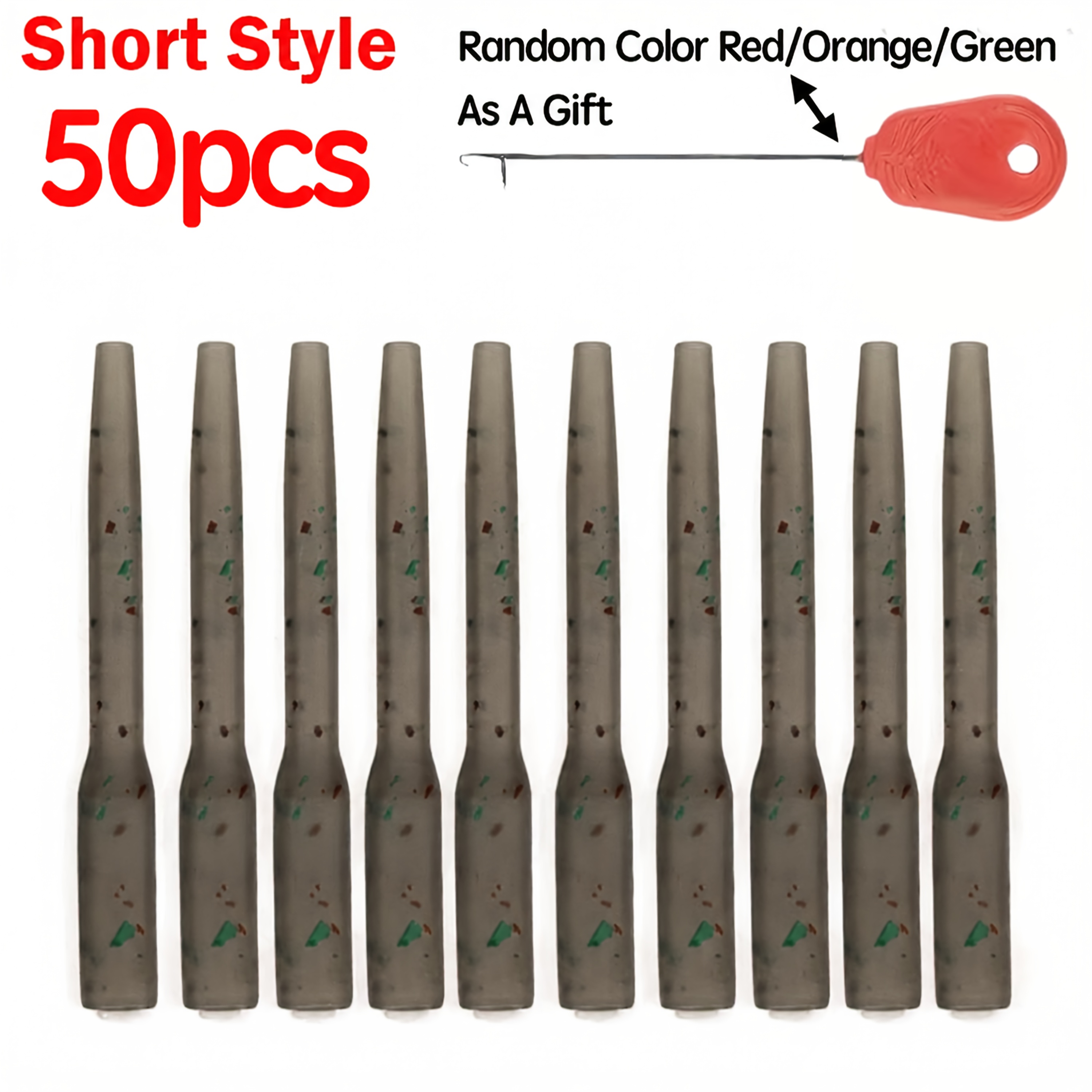 TEMU 50pcs/bag 30/53mm Anti Sleeves For Carp Hair Rig Fishing Additions Hook Fish Line Protection Terminal Tackle,free Hook Needle Included (random