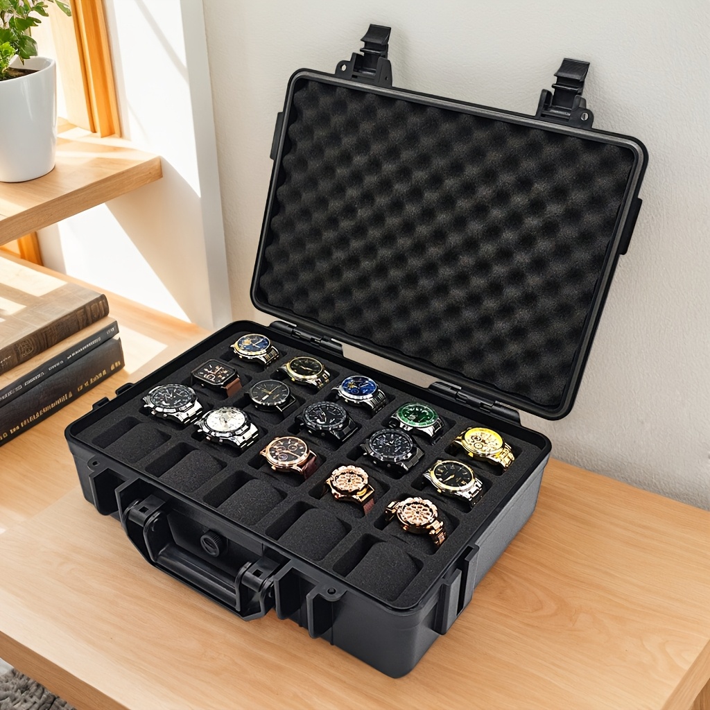 1pc premium watch jewelry storage box protective case portable abs pp material watch and jewelry storage box suitcase pressure resistant and   waterproof and dustproof large capacity with designs for up to 12 20 30 slots   in blue   ideal gift   for christmas valentines day fathers day and anniversaries Product details 6