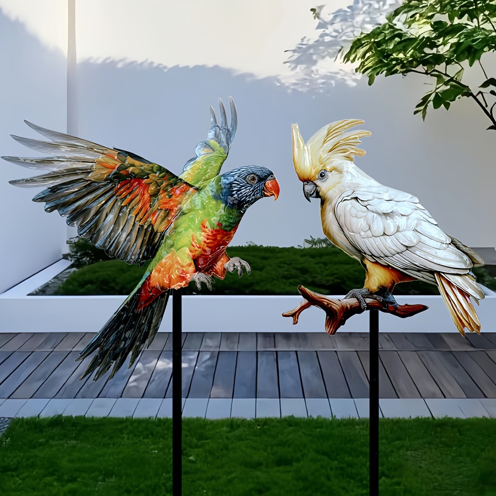 

2pcs Set Of Wrought Iron Metal Parrot Garden Insert, Outdoor Courtyard Patio Yard Lawn Decoration Garden Pile, Holiday Gift, Holiday Outdoor Decoration