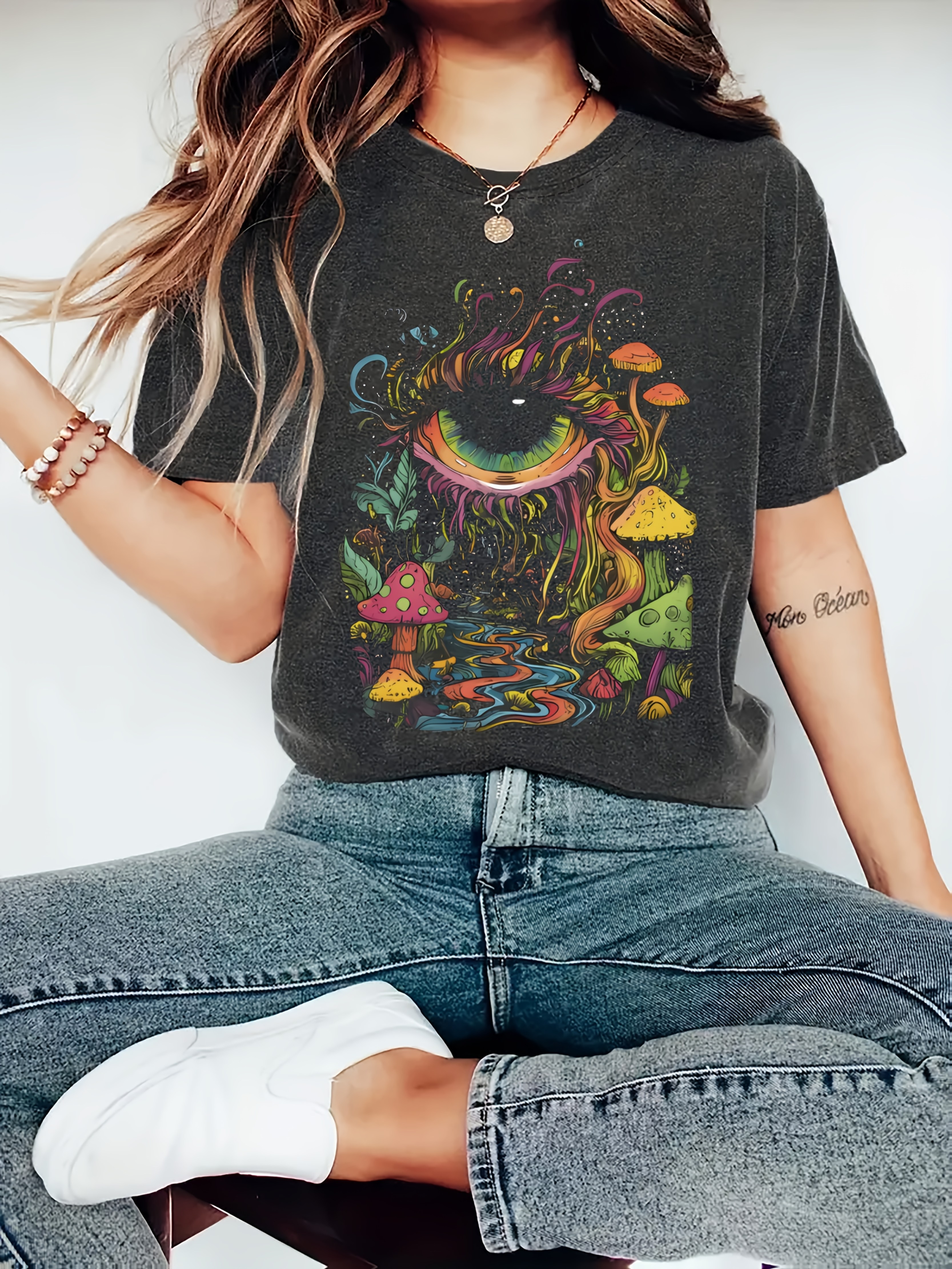 [ANDTHEOTHER] MUSHROOM COLORING SHORT-SLEEVED T-SHIRT/追跡付 BLACK MUSHROOM COLORING SHORT-SLEEVED T-SHIRT - ANDTHEOTHER