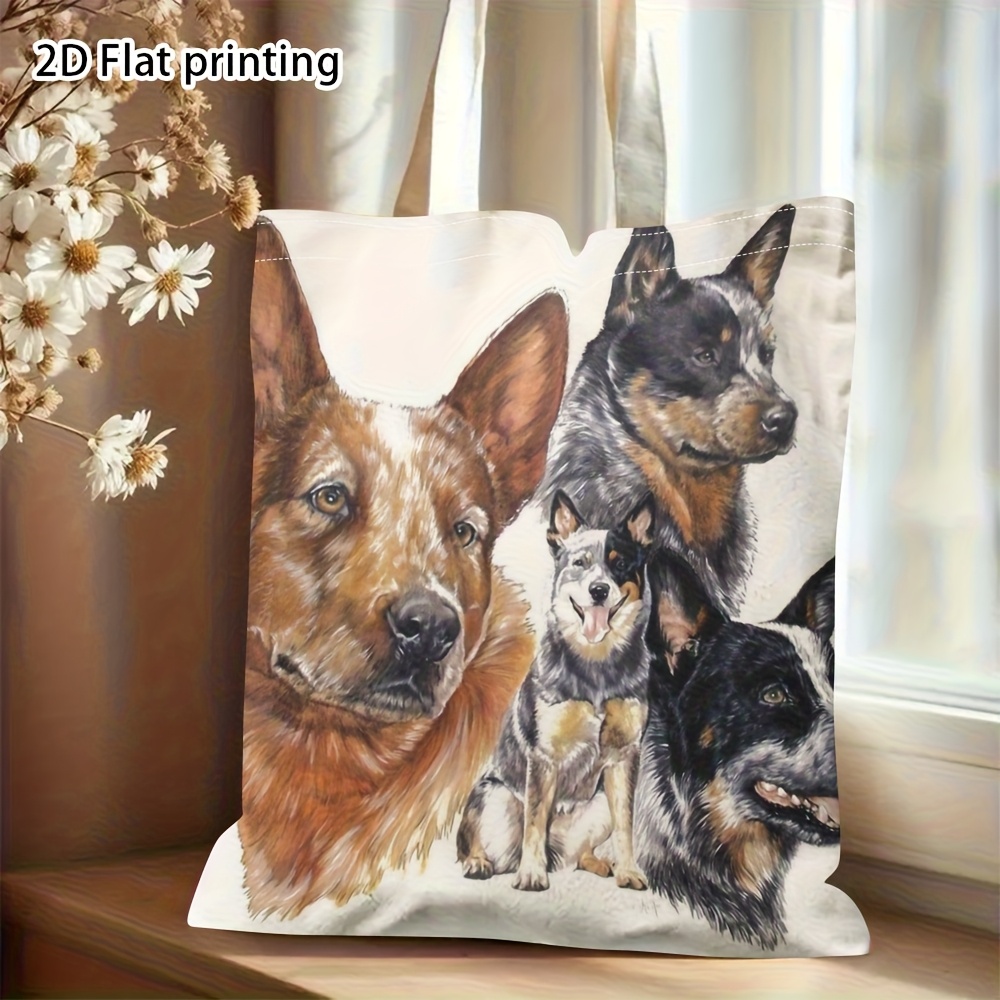 TEMU 1pc 2d Flat, Double-sided Printing Canvas Bag, Shopping Bag, Australian Cattle Dog Montage, When Traveling, Bring Something Lightweight, 2d Flat