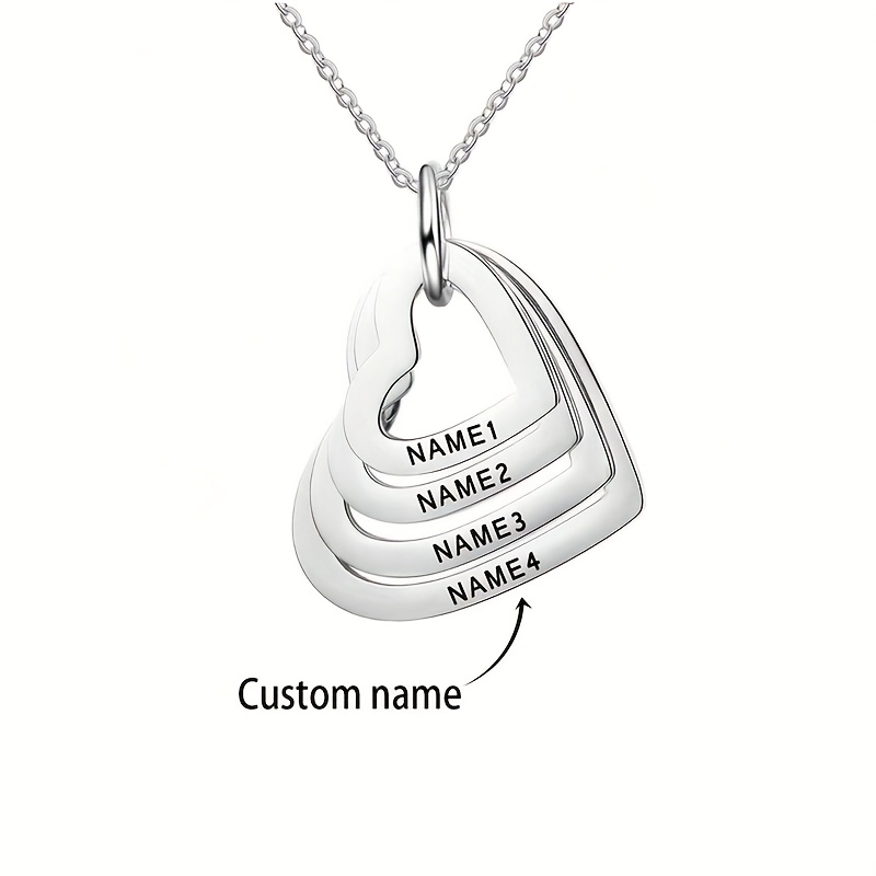 TEMU Collier personnalisé en acier inoxydable gravé avec nom 1-4 pièces, collier avec pendentif cœur multicouche avec nom personnalisé, bijoux