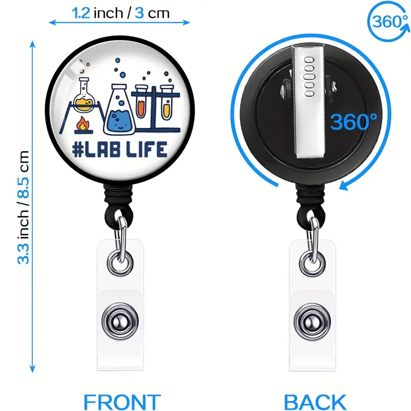 1pc Technician Retractable Badge Reel with Alligator Clip Lab Life ID Card Badge Holder Cute Lab Tech Beaker Badge Funny Badge Reel Gift for