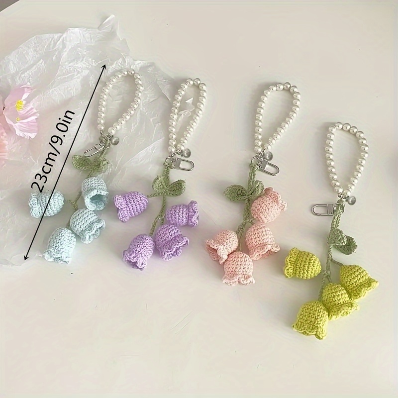 Charming Crochet Floral Keychains with Pearl Beads