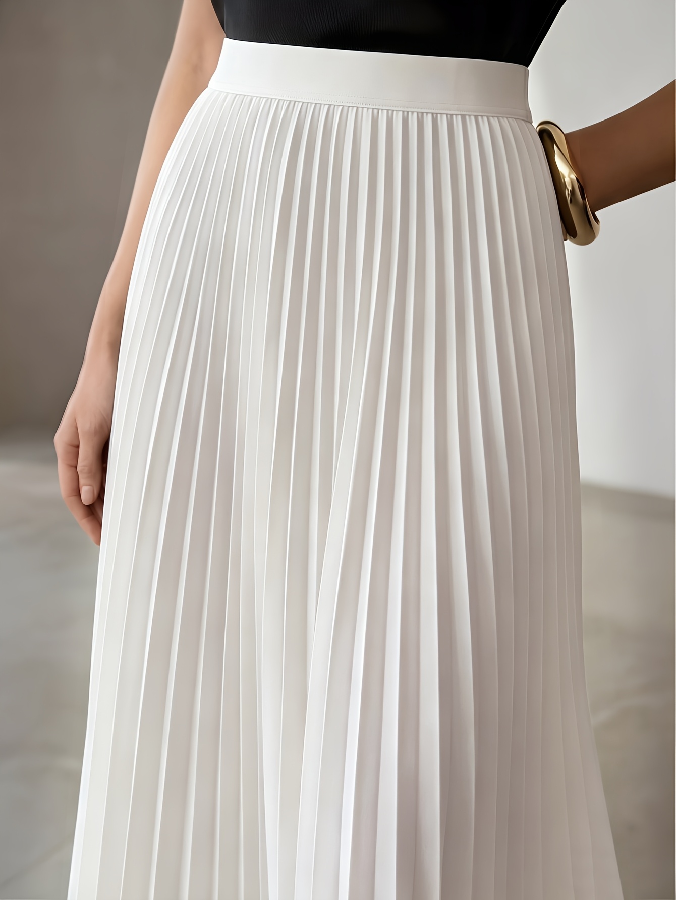 womens solid color pleated skirt summer elegant white long skirt