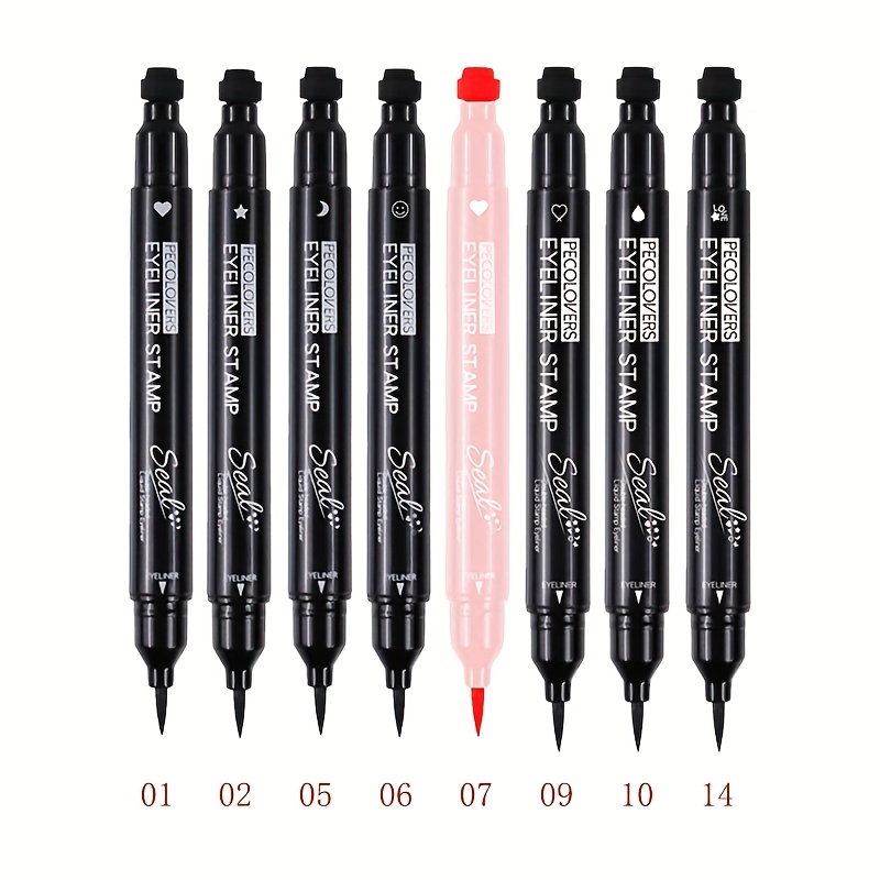 TEMU 8 Styles 2in1 Stamp Liquid Eyeliner Long Lasting Waterproof Fast Dry Double-ended Black Moon Eye Liner Pen Easter Make Up For Women Cosmetics Kit