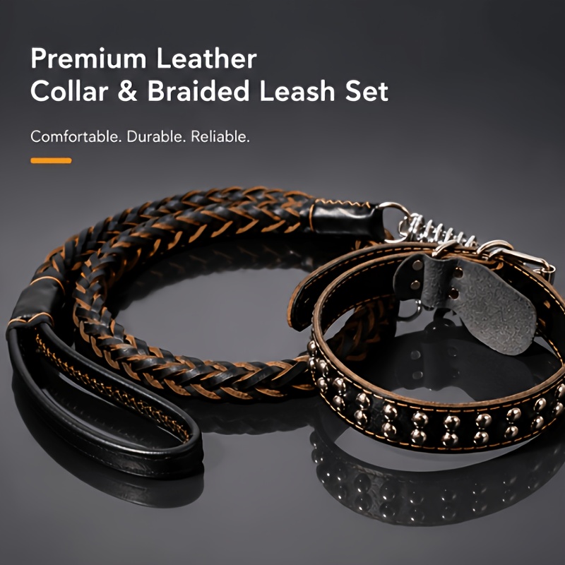 Anti-Pull Genuine Cowhide Dog Leash for Large Breeds